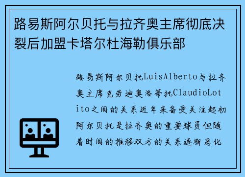 路易斯阿尔贝托与拉齐奥主席彻底决裂后加盟卡塔尔杜海勒俱乐部 路易斯阿尔贝托与拉齐奥主席彻底决裂后加盟卡塔尔杜海勒俱乐部